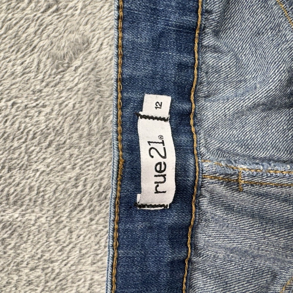 Rue21 Distressed Skinny Jeans Women Size 12 High Rise Blue Denim Raw Hem - Picture 9 of 14